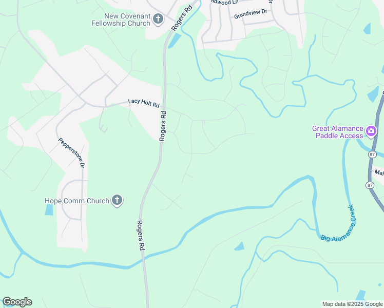 map of restaurants, bars, coffee shops, grocery stores, and more near 2516 Sunfield Drive in Graham