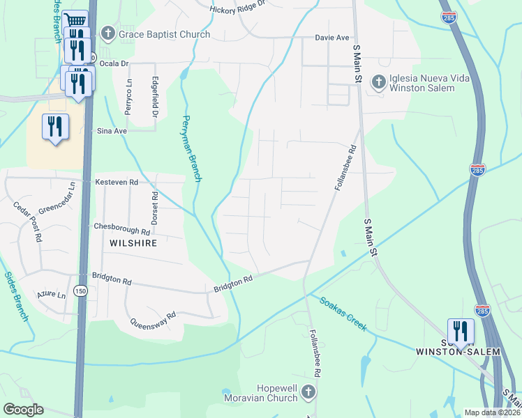 map of restaurants, bars, coffee shops, grocery stores, and more near 4828 Lighthouse Court in Winston-Salem