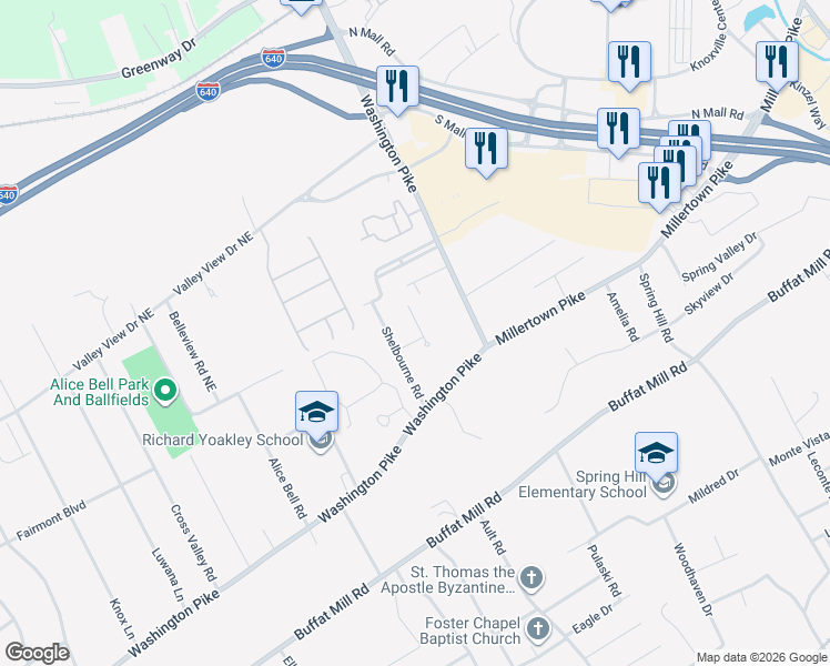 map of restaurants, bars, coffee shops, grocery stores, and more near 3101 Gladstone Lane in Knoxville