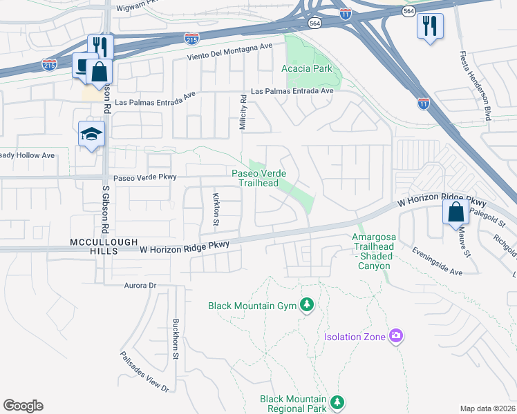 map of restaurants, bars, coffee shops, grocery stores, and more near 186 Shaded Peak Street in Henderson