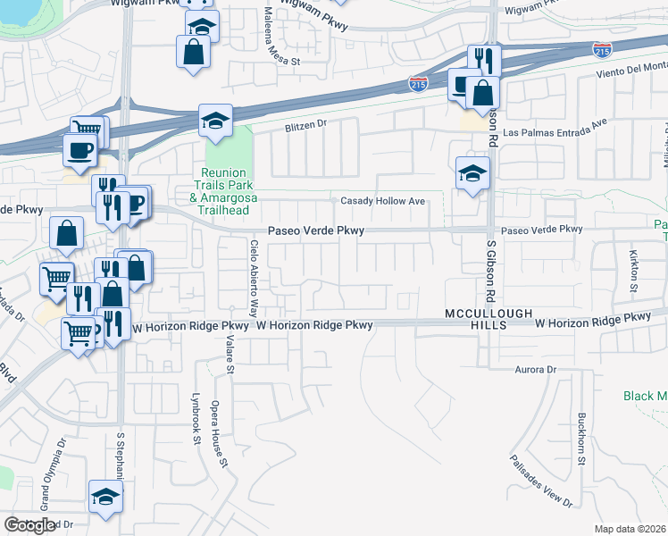 map of restaurants, bars, coffee shops, grocery stores, and more near 181 Rocky Star Street in Henderson