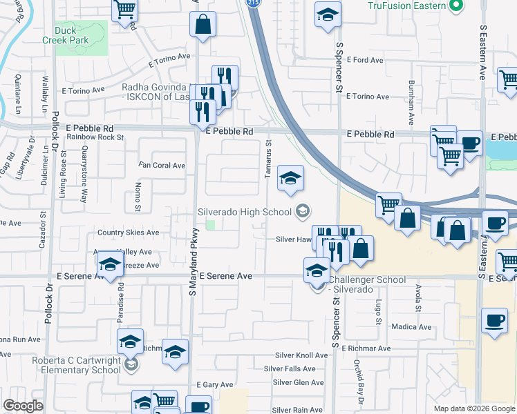 map of restaurants, bars, coffee shops, grocery stores, and more near 1466 October Oak Ave in Las Vegas