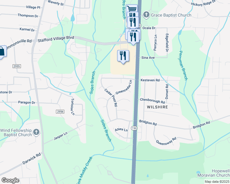 map of restaurants, bars, coffee shops, grocery stores, and more near 1809 Greencedar Lane in Winston-Salem