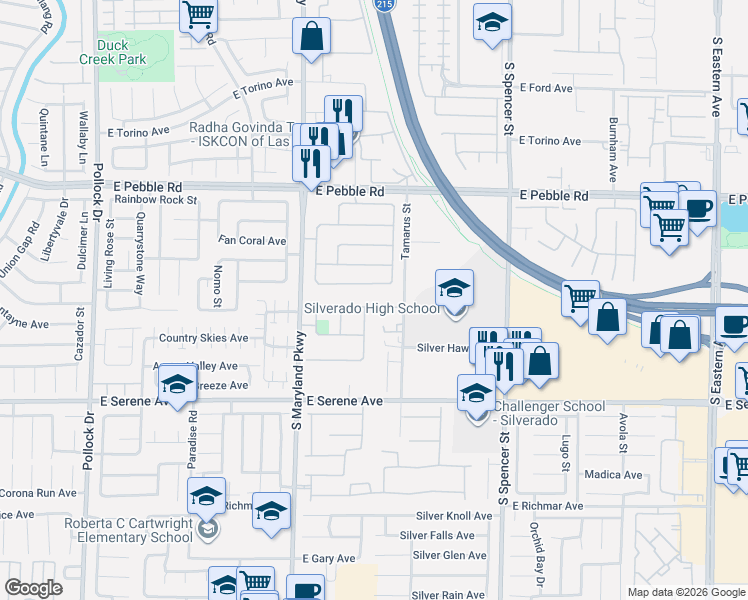 map of restaurants, bars, coffee shops, grocery stores, and more near 1466 October Oak Avenue in Las Vegas