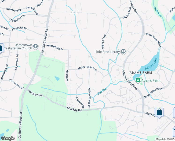 map of restaurants, bars, coffee shops, grocery stores, and more near 1804 Kildare Woods Drive in Greensboro
