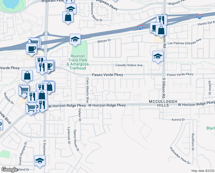 map of restaurants, bars, coffee shops, grocery stores, and more near 181 Timeless View Court in Henderson
