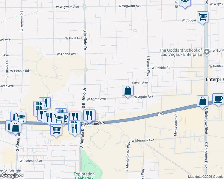 map of restaurants, bars, coffee shops, grocery stores, and more near 7605 Corvina Avenue in Las Vegas