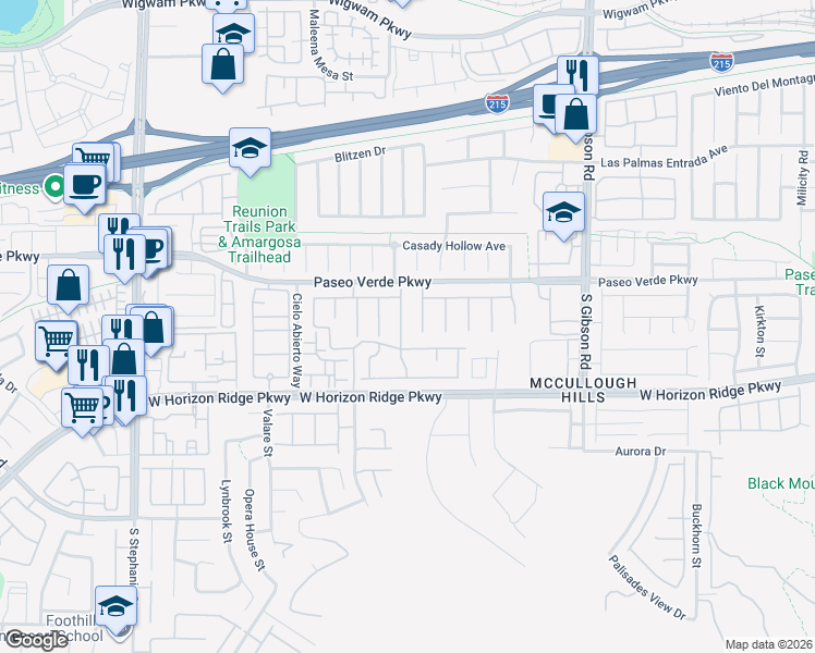 map of restaurants, bars, coffee shops, grocery stores, and more near 186 Rocky Star Street in Henderson