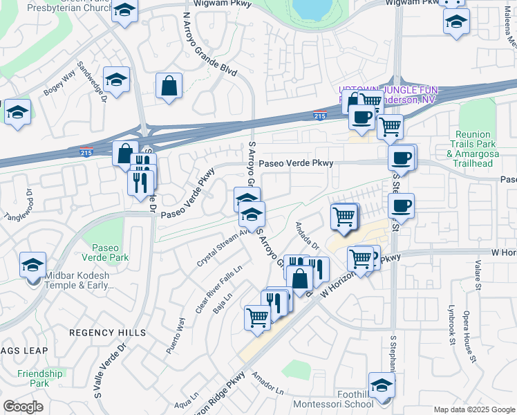 map of restaurants, bars, coffee shops, grocery stores, and more near 1599 Deer Meadow Drive in Henderson