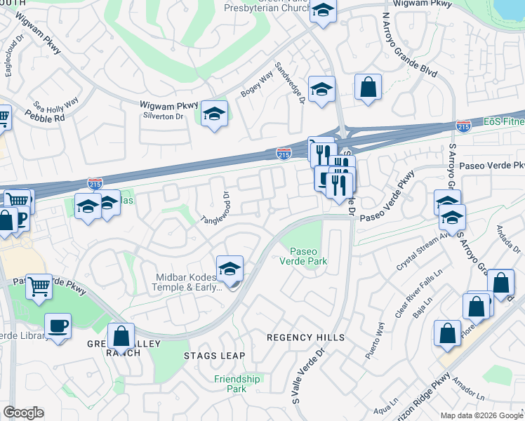map of restaurants, bars, coffee shops, grocery stores, and more near 1897 Coyote Pass Way in Henderson