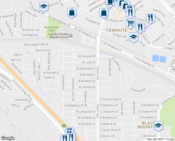 map of restaurants, bars, coffee shops, grocery stores, and more near 181 West Sherwood Drive in Henderson