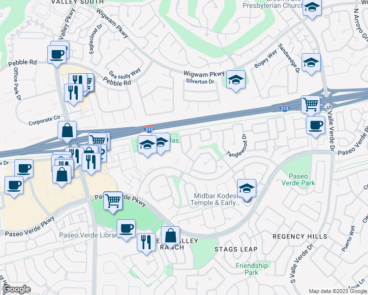 map of restaurants, bars, coffee shops, grocery stores, and more near 16 Golden View Street in Henderson