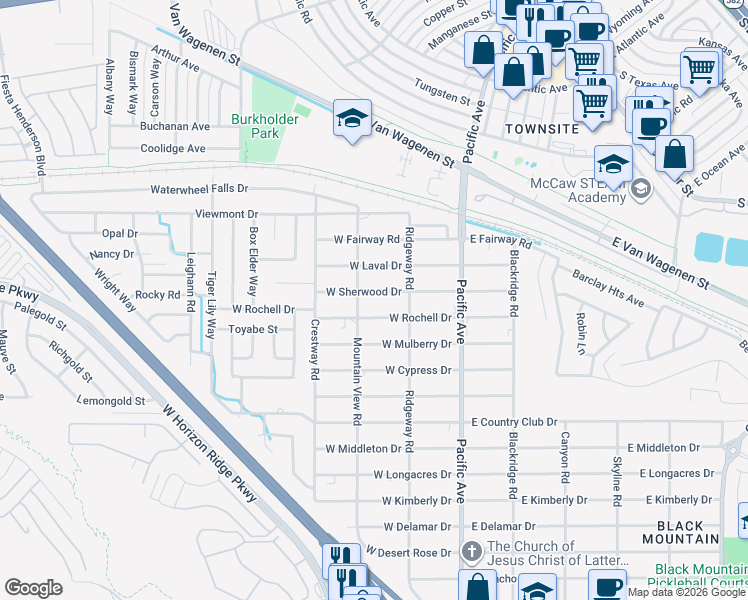 map of restaurants, bars, coffee shops, grocery stores, and more near 231 West Sherwood Drive in Henderson