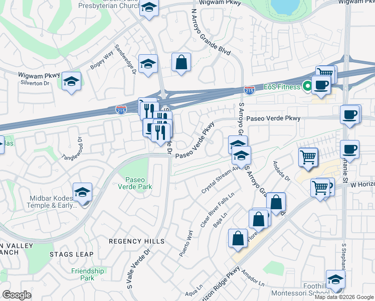 map of restaurants, bars, coffee shops, grocery stores, and more near 1753 Lily Pond Circle in Henderson