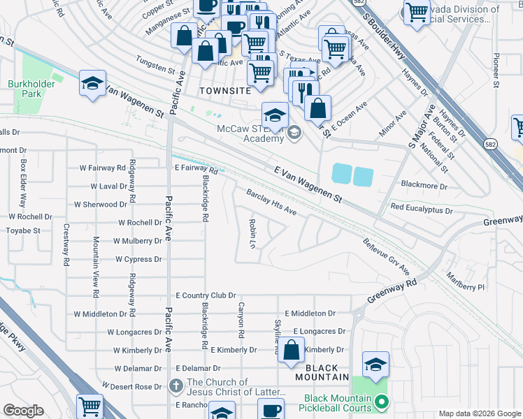 map of restaurants, bars, coffee shops, grocery stores, and more near 634 Saint Andrews Road in Henderson