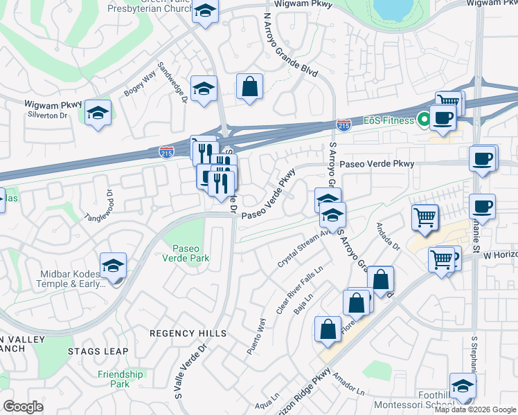 map of restaurants, bars, coffee shops, grocery stores, and more near 1753 Lily Pond Circle in Henderson