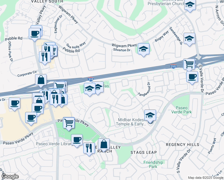 map of restaurants, bars, coffee shops, grocery stores, and more near 16 Golden View Street in Henderson