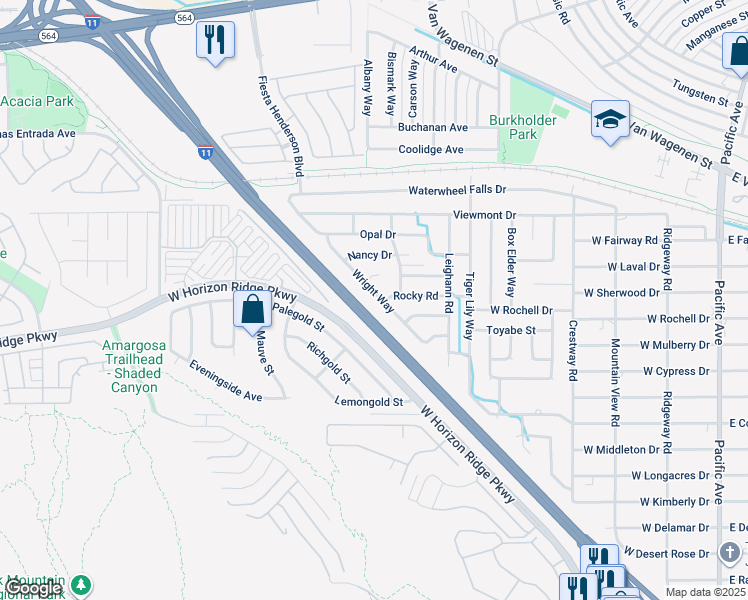 map of restaurants, bars, coffee shops, grocery stores, and more near 452 Wright Way in Henderson