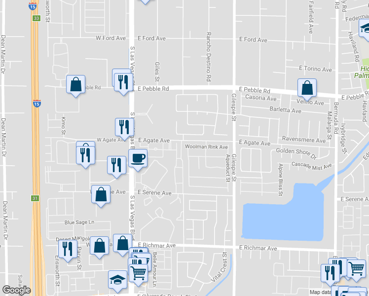 map of restaurants, bars, coffee shops, grocery stores, and more near 9131 Penn Station Street in Las Vegas
