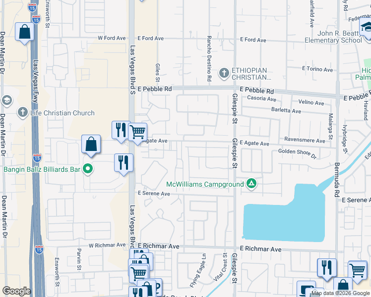 map of restaurants, bars, coffee shops, grocery stores, and more near 9131 Penn Station Street in Las Vegas