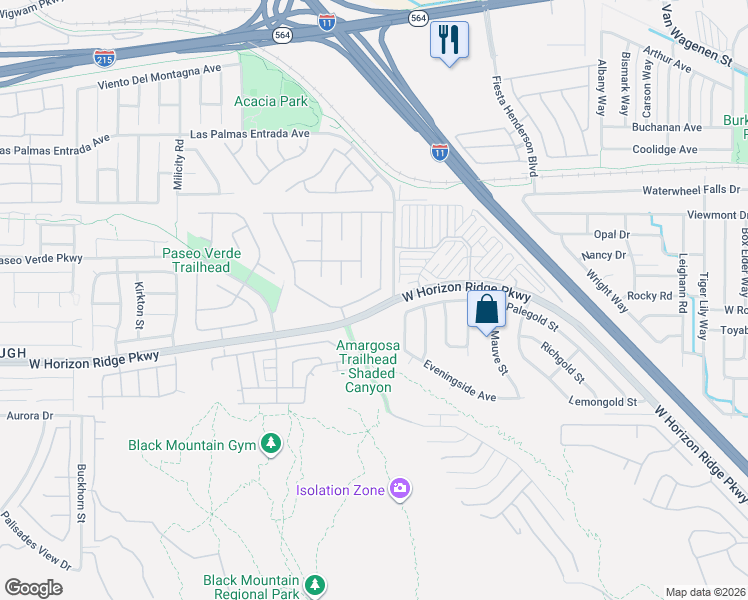 map of restaurants, bars, coffee shops, grocery stores, and more near 607 Backbone Mountain Drive in Henderson