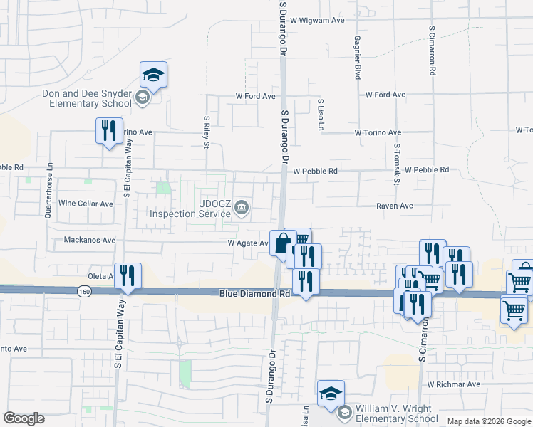 map of restaurants, bars, coffee shops, grocery stores, and more near 8985 South Durango Drive in Las Vegas
