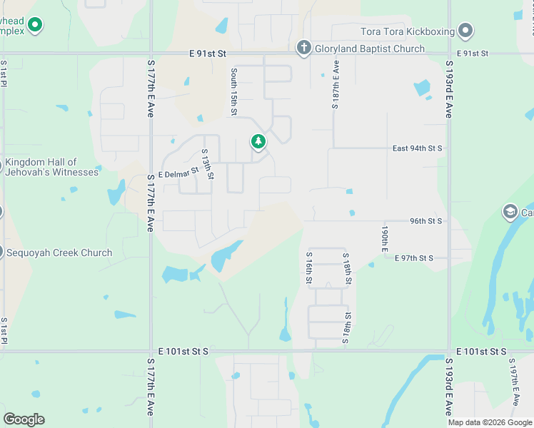 map of restaurants, bars, coffee shops, grocery stores, and more near 1635-1703 East Fulton Place South in Broken Arrow