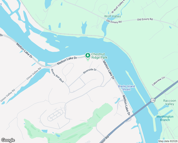 map of restaurants, bars, coffee shops, grocery stores, and more near 30 Riverside Drive in Oak Ridge