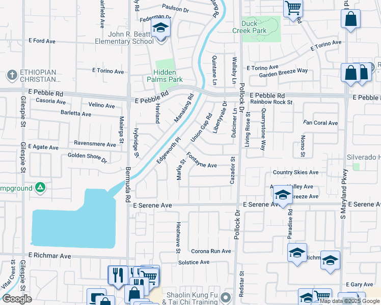 map of restaurants, bars, coffee shops, grocery stores, and more near 640 Fontayne Avenue in Las Vegas