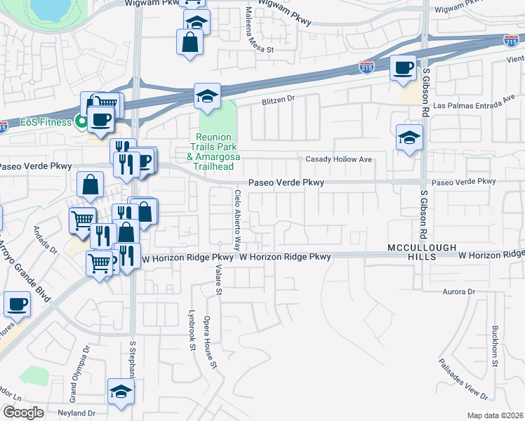 map of restaurants, bars, coffee shops, grocery stores, and more near 178 Thunder Plains Way in Henderson