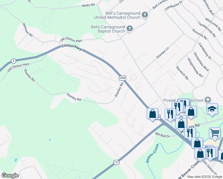 map of restaurants, bars, coffee shops, grocery stores, and more near 3546 Boulder Point Lane in Powell