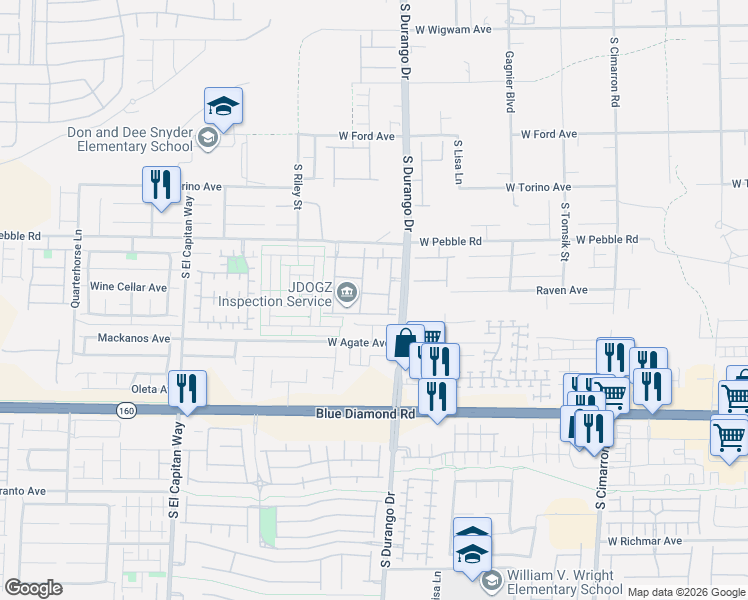 map of restaurants, bars, coffee shops, grocery stores, and more near 8985 South Durango Drive in Las Vegas
