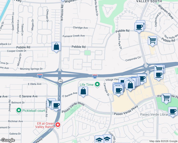 map of restaurants, bars, coffee shops, grocery stores, and more near Avenida Gracia in Henderson