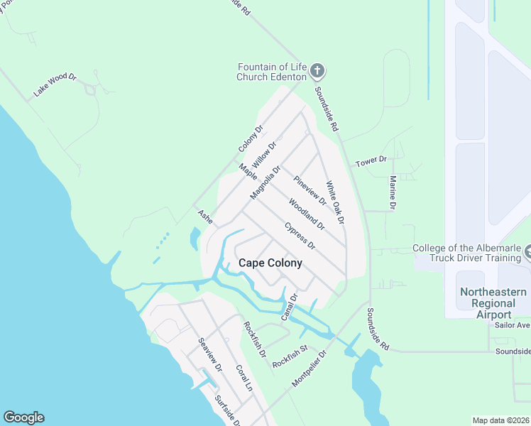 map of restaurants, bars, coffee shops, grocery stores, and more near 312 Cypress Drive in Edenton