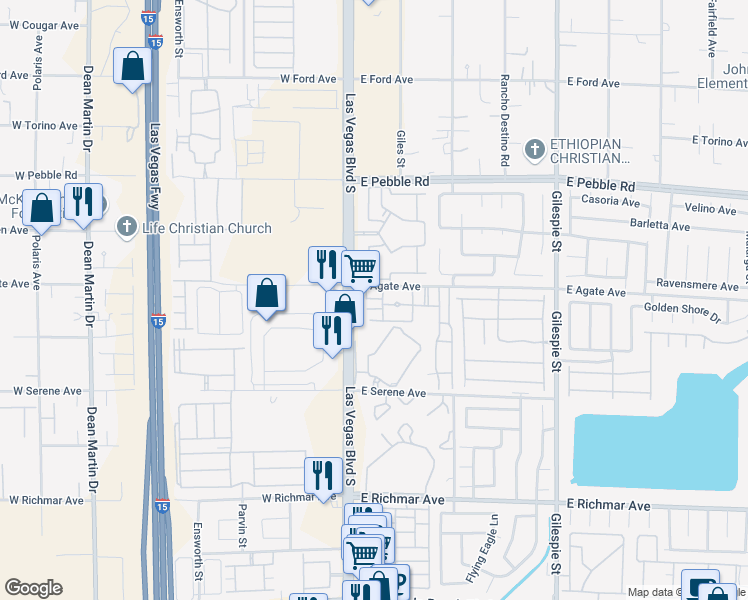 map of restaurants, bars, coffee shops, grocery stores, and more near 31 East Agate Avenue in Las Vegas
