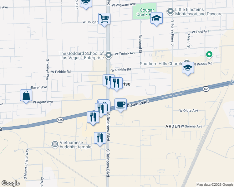 map of restaurants, bars, coffee shops, grocery stores, and more near 9060 South Rainbow Boulevard in Las Vegas