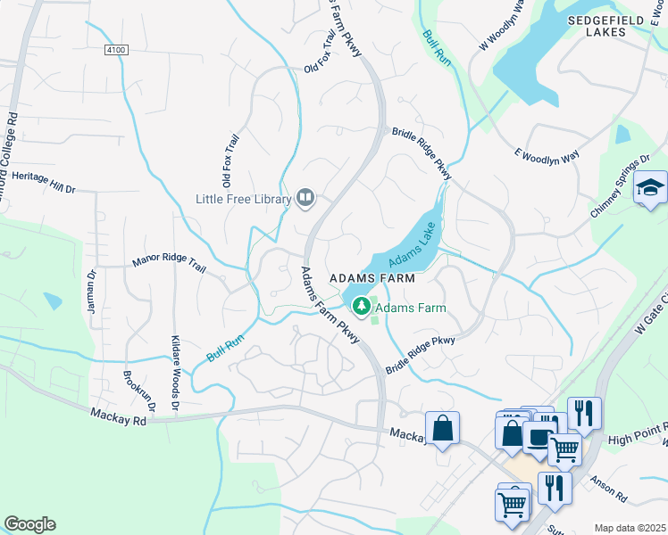 map of restaurants, bars, coffee shops, grocery stores, and more near 1809 Millhouse Court in Greensboro
