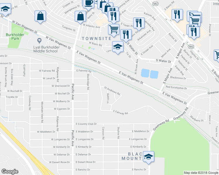map of restaurants, bars, coffee shops, grocery stores, and more near 634 Saint Andrews Road in Henderson