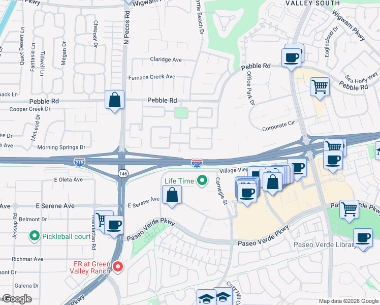 map of restaurants, bars, coffee shops, grocery stores, and more near 2427 Worchester Road in Henderson