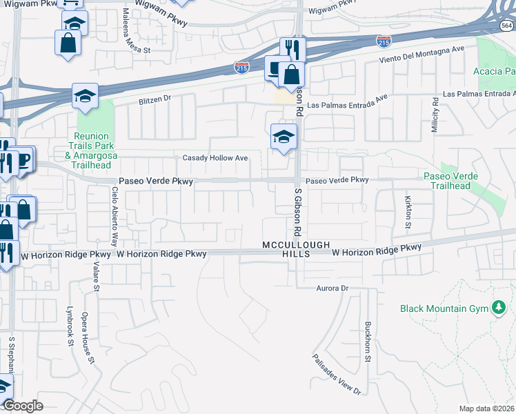 map of restaurants, bars, coffee shops, grocery stores, and more near 182 Coyote Hills Street in Henderson