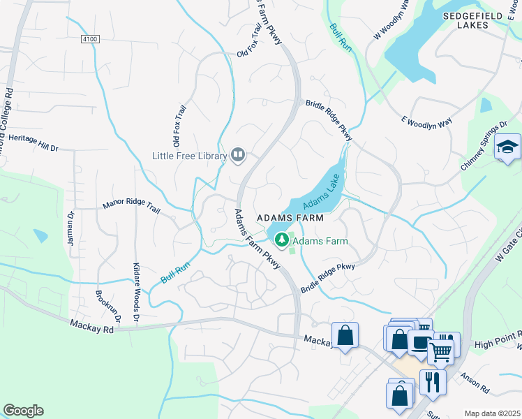 map of restaurants, bars, coffee shops, grocery stores, and more near 1809 Millhouse Court in Greensboro