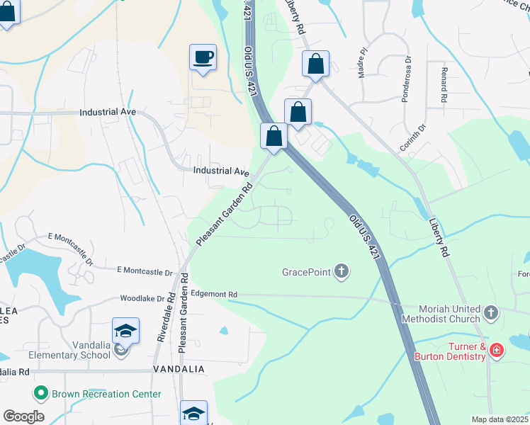 map of restaurants, bars, coffee shops, grocery stores, and more near 3212 Pleasant Garden Road in Greensboro
