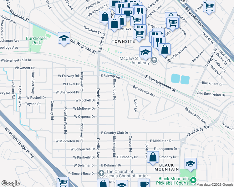 map of restaurants, bars, coffee shops, grocery stores, and more near 417 Blackridge Road in Henderson