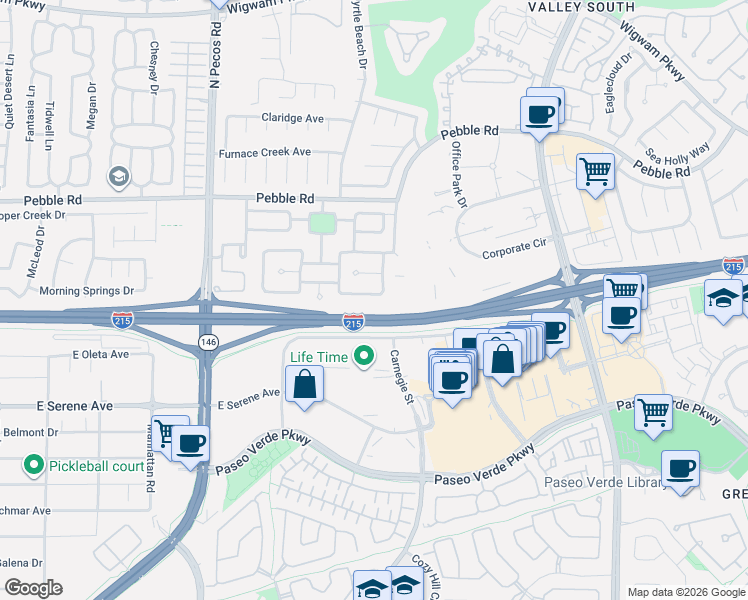 map of restaurants, bars, coffee shops, grocery stores, and more near 2409 Worchester Road in Henderson
