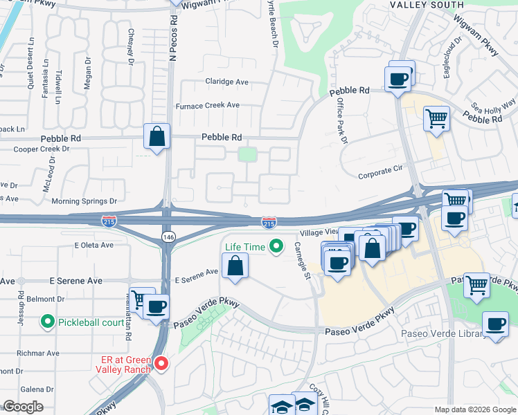 map of restaurants, bars, coffee shops, grocery stores, and more near 2427 Worchester Road in Henderson