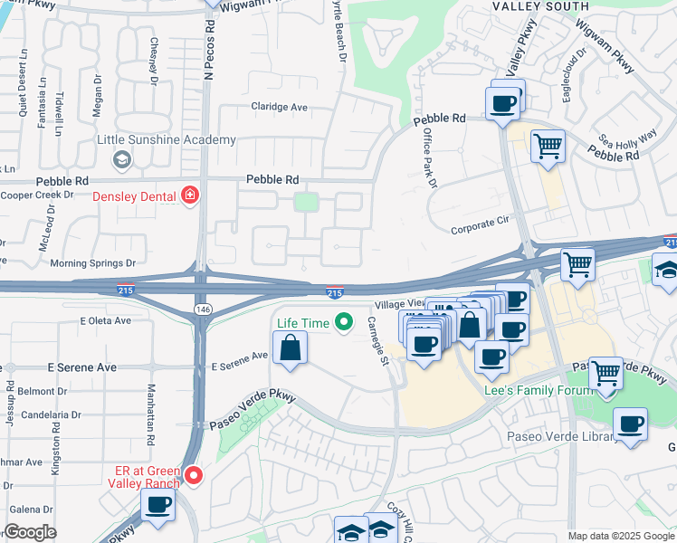 map of restaurants, bars, coffee shops, grocery stores, and more near 2417 Worchester Road in Henderson