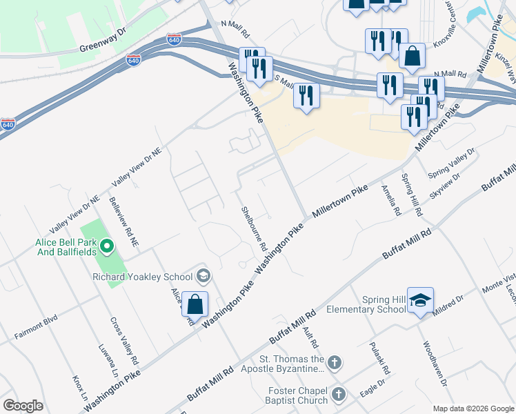 map of restaurants, bars, coffee shops, grocery stores, and more near 3101 Gladstone Lane in Knoxville