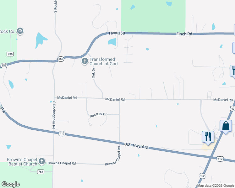 map of restaurants, bars, coffee shops, grocery stores, and more near 4002 McDaniel Road in Paragould