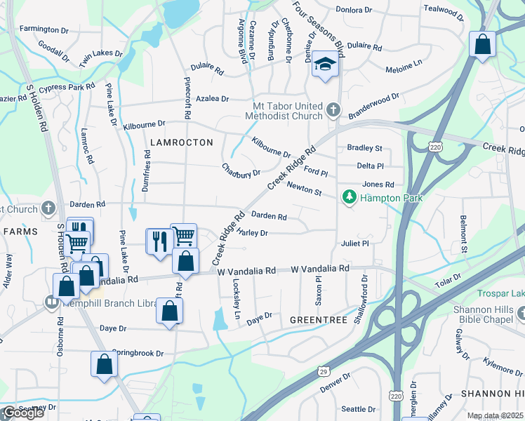 map of restaurants, bars, coffee shops, grocery stores, and more near 2614 Darden Rd in Greensboro