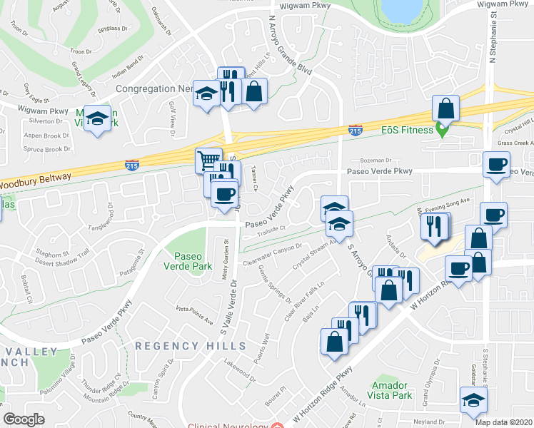 map of restaurants, bars, coffee shops, grocery stores, and more near 1751 Lily Pond Circle in Henderson
